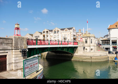 Town Bridge is a lifting road bridge crossing the River Wey harbour. Weymouth, Dorset, England, UK, Britain Stock Photo