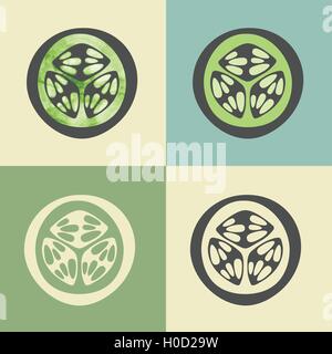 Vector outline cucumber slice food icon with watercolor fill. Elements for mobile concepts and web apps. Modern infographic logo Stock Vector