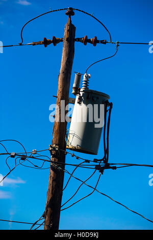 Power lines and transformer Stock Photo