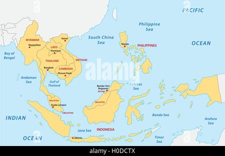 association of southeast Asian nations (ASEAN) map Stock Vector