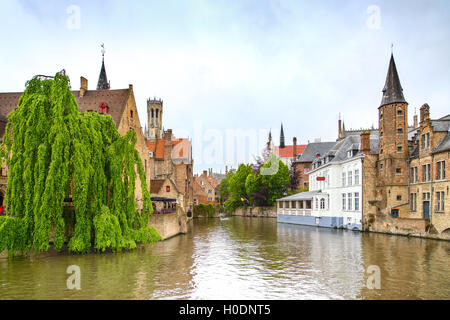 Bruges, Rozenhoedkaai water canal view. Unesco site. Belgium, Europe. Stock Photo