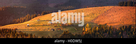 Autumn rural scene in mountains. Autumn Carpathian panorama Stock Photo