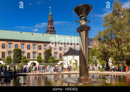 The hunt goes on in Pokemon Go, The garden of The Royal Library, Copenhagen, Denmark Stock Photo