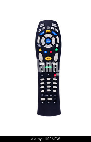 Black tv remote control front view isolated on white background Stock Photo