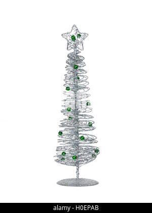 Silver modern wire Christmas tree isolated on white background Stock Photo