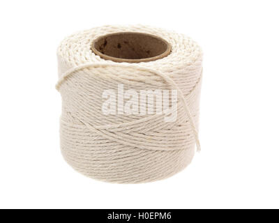 Roll of hemp string isolated on white Stock Photo