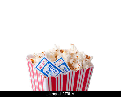 Pop Corn with tickets isolated on white background Stock Photo