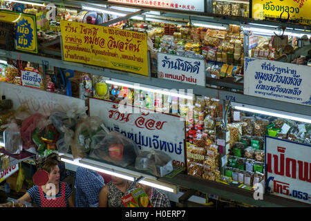 Stalls at Warorot Market (Talat Warorot) in Chiang Mai, Thailand. Stock Photo