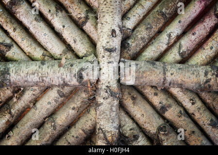 old wooden logs in square diamond shaped pattern texture background Stock Photo