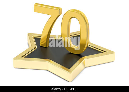golden number 70 on star podium, award concept. 3D rendering  isolated on white background Stock Photo