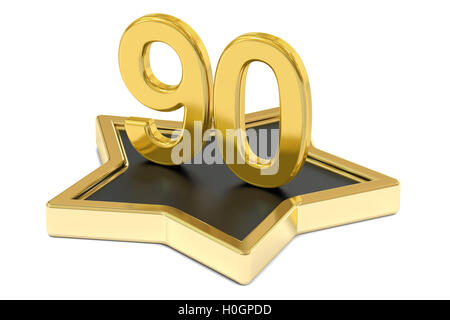 golden number 90 on star podium, award concept. 3D rendering  isolated on white background Stock Photo