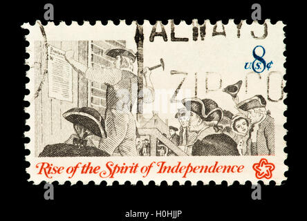 Postage stamp from United States depicting the posting of a broadside, issued for the bicentennial of the American Revolution Stock Photo