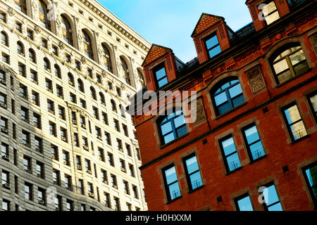 Dramatic Angled Front Facade of Flatiron Building in Manhattan with Terra Cotta Building, New York City, NY, USA Stock Photo