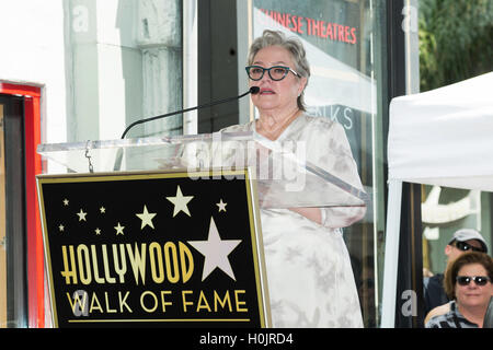 Los Angeles, Untied States, USA. 20th Sep, 2016. U.S. actress Kathy Bates addresses the star honoring ceremony on the Hollywood Walk of Fame in Los Angeles, California, the Untied States, on Sept. 20, 2016. © Luo Xian/Xinhua/Alamy Live News Stock Photo