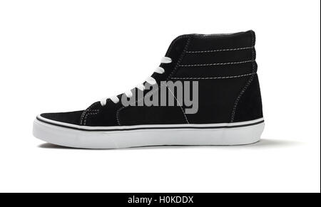 Black High Top Canvas Sneaker on White Background Stock Photo