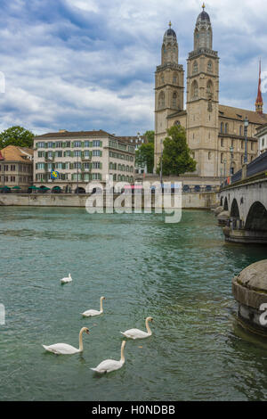 River front scene, Zurich, Swizterland Stock Photo