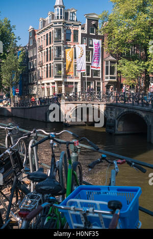 Amsterdam canal running through the old City Centre district, Amsterdam, Netherlands Stock Photo