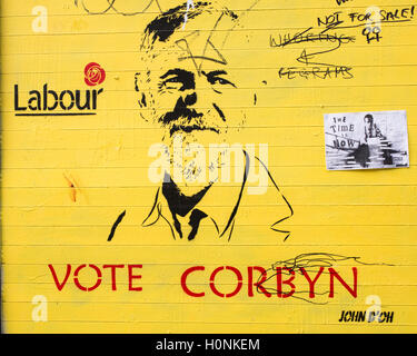 Mural graffiti supporting Jeremy Corbyn for the Labour leadership election.  The result is announced on 24 September 2016. Stock Photo