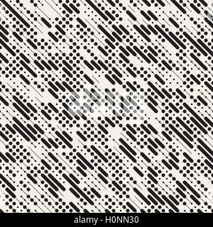 Vector Seamless Black and White Irregular Diagonal Dash Lines Pattern Stock Vector
