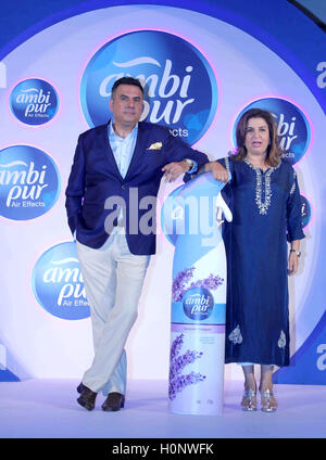 Bollywood actor Boman Irani and filmmaker Farah Khan during a promotional event by Ambi Pur, in Mumbai, India Stock Photo