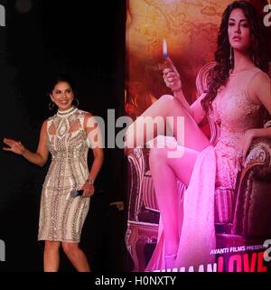 Bollywood actor Sunny Leone during the trailer and music launch of movie 'Beiimaan Love, in Mumbai, India September 15, 2016. Stock Photo