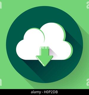 Green Cloud download icon. Flat design style Stock Vector