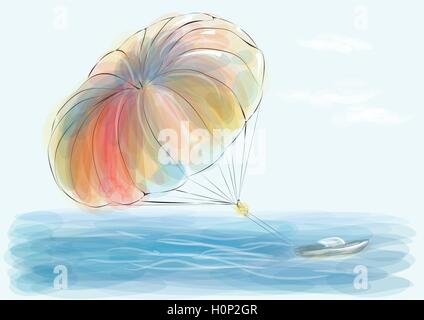 parasailing. abstract illustration on multicolor background Stock Vector