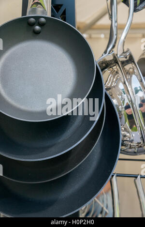 the new modern pots and pans close-up Stock Photo