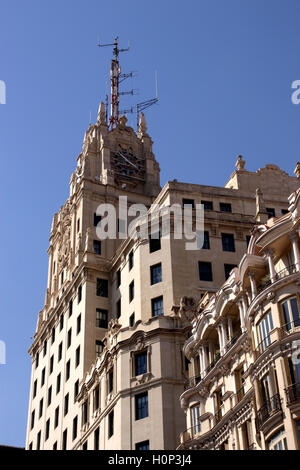 The Telefonica building on Gran Via Madrid Spain Stock Photo