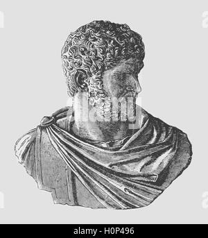 Roman emperor Caracalla, Marcus Aurelius Severus Antoninus Augustus.  He the Roman emperor from AD 198 to 217. A member of the Severan Dynasty, he was the eldest son of Septimius Severus and Julia Domna.   Image sourced from Cassell's Illustrated Universal History (1893). Stock Photo