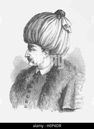 Suleiman I commonly known as Suleiman the Magnificent in the West and 'Kanuni' (the Lawgiver) in his realm, was the tenth and longest-reigning sultan of the Ottoman Empire from 1520 to his death in 1566.  Image sourced from Cassell's Illustrated Universal History (1893). Stock Photo