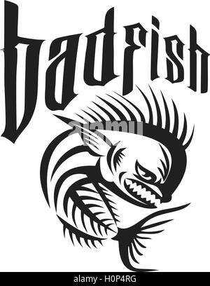 Dorado Dolphin Fish Angry Skeleton Badfish Retro Stock Vector