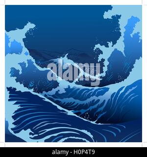 Blue Waves In The Japanese Style Stock Vector