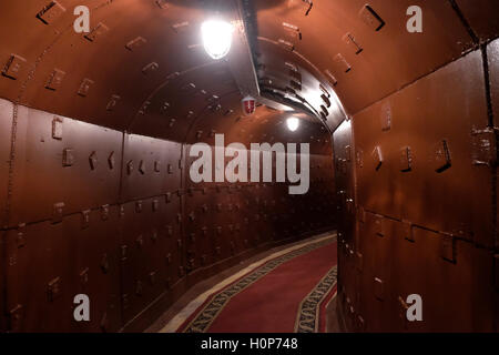 Underground tunnel at the Tagansky Protected Command Point, also known as bunker-42 a once-secret military complex, bunker, and Spare Long-Range Aviation Command Post located 65 meters below the streets of Moscow, the actual formerly secret location where military Soviet leaders could retreat in the event of an atomic attack on Russia. central Moscow Russia Stock Photo