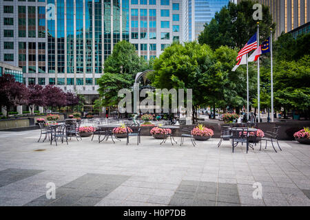 Courtyard and modern buildings in Uptown Charlotte, North Carolina.