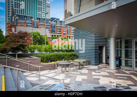 Courtyard and modern buildings in Uptown Charlotte, North Carolina.