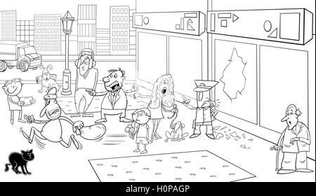 situation on street coloring page Stock Vector