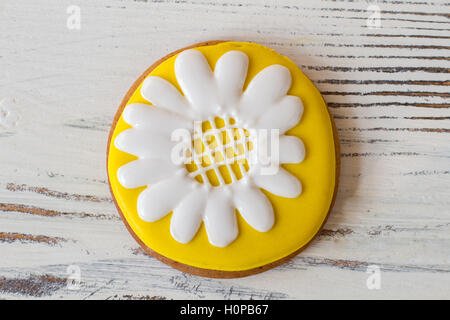 Round cookie with flower picture. Stock Photo