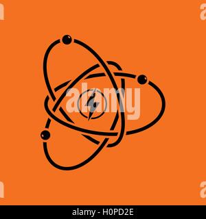 Atom energy icon. Orange background with black. Vector illustration. Stock Vector