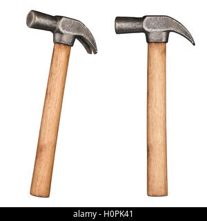 Old rustic claw hammer with wooden handle. Stock Photo