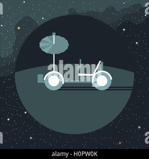 Digital vector with moon rover vehicle icon, over background with stars, flat style Stock Vector