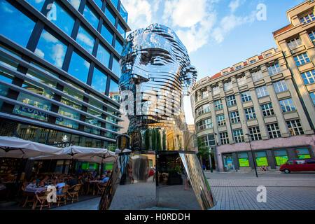 Statue of Franz Kafka, the latest work by artist David Cerny is located at yard of the shopping center Quadrio (metro Narodni tr Stock Photo