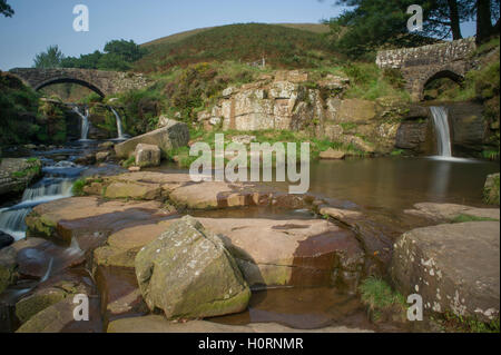 The bridges and waterfalls of Three Shires Head in the Peak District National Park Stock Photo