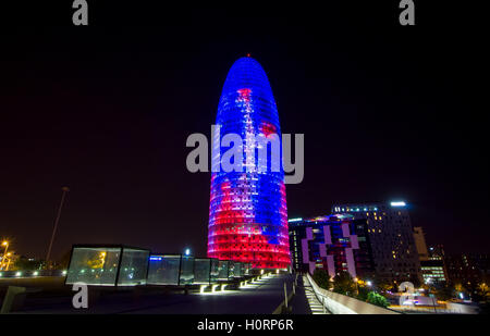 BARCELONA, SPAIN - SEPTEMBER 20, 2014: Night view of the Torre agbar in Barcelona, Spain. Stock Photo