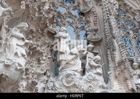 BARCELONA, SPAIN - SEPTEMBER 22, 2014: Detail view of Facade of Sagrada Familia in Barcelona, Spain. Stock Photo