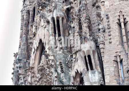 BARCELONA, SPAIN - SEPTEMBER 22, 2014: Detail view of Facade of Sagrada Familia in Barcelona, Spain. Stock Photo