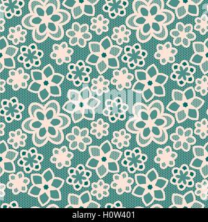 White flower lace on green blue background. Stock Vector