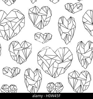 Seamless pattern made of mineral heart-shaped crystals on white background Stock Vector