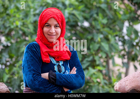 Ait Oudinar, Dades Gorge, Morocco.  Young Woman from Agadir, working in a hotel in Ait Oudinar. Stock Photo