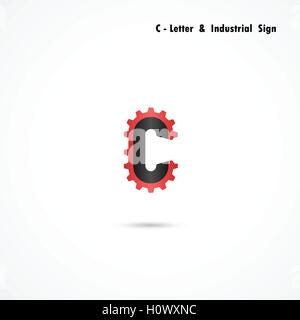 C-letter and gear icon design vector template.C-alphabet vector design.Business and industrial creative symbol.Vector Stock Vector